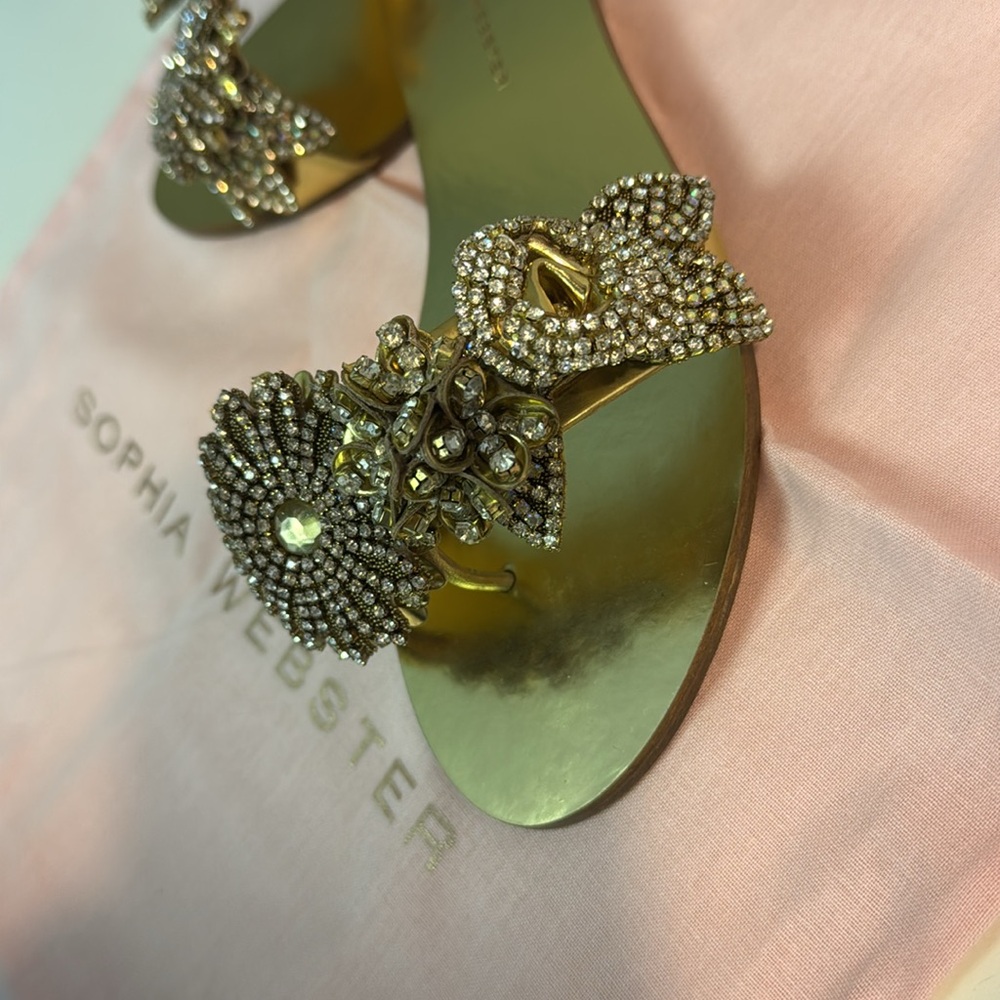 Sophia Webster Lilico Gold Crystal Slides Sandals-worn once size 7 original box - Picture 3 of 12